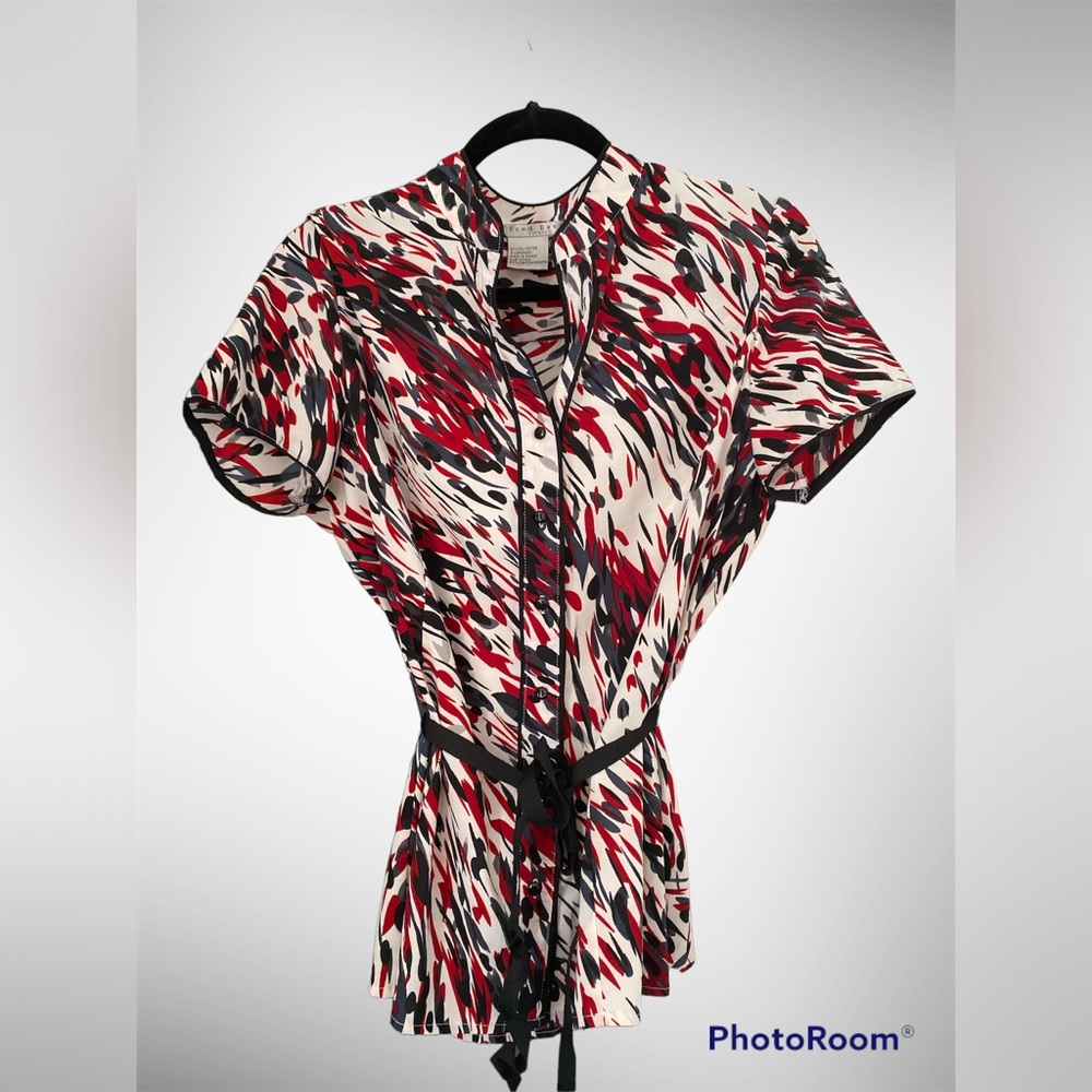 Ladies Fred David blouse with ribbon tie at the waist- size large